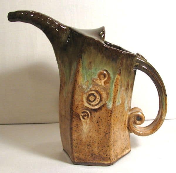 Leopard drip Shino Glaze store Wide mouthJug Pottery Signed Swirl applied pattern 6.5